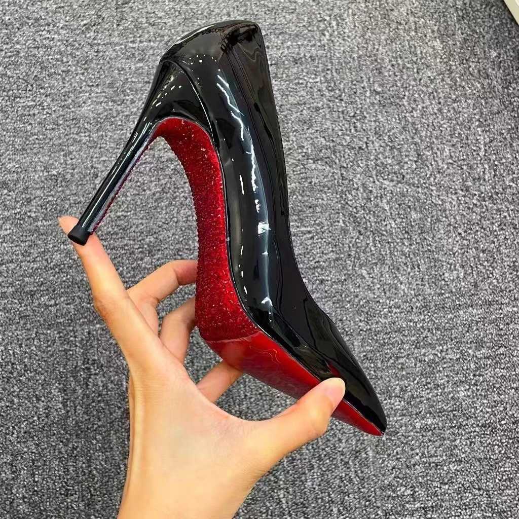 2025 Heels red bottomed shoes loafers kitten heels high heels Side empty red sole black high heels for women new sexy temperament nightclub slim heel 