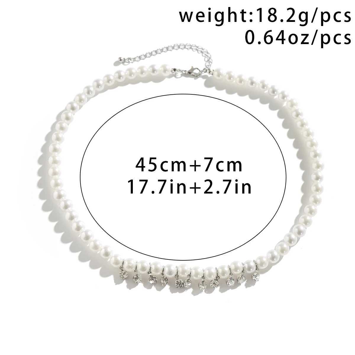 Imitation Pearl Beads with Shiny Rhinestones Choker Necklace for Men Trendy White Beaded Chains Collar 2023 Fashion Neck JewelryX241009