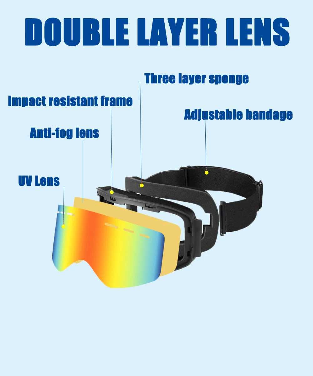 Ski goggles winter snow sports goggles with anti fog UV protection suitable for men women young people interchangeable lenses high-quality snow goggle