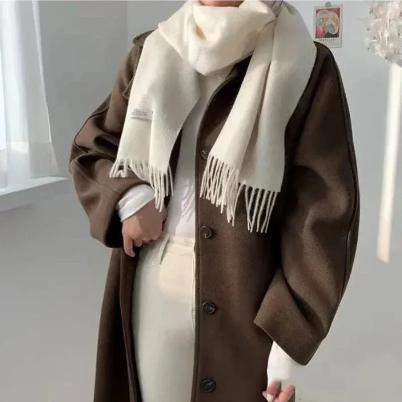 200*70cm Women Solid White Color Winter Scarf Fashion Versatile Large Shawl Cashmere Scarves Warm Thick Soft Long Tassel Scarf 241009