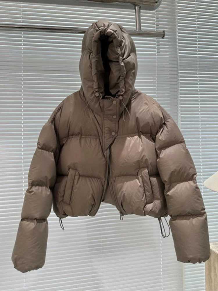 Men's Down Parkas 2024 Winter Womens Short Jacket Thick Hooded Cotton Apron Womens Loose Puff Park Womens Ultra Light Warm Casual Coat Y241009AIY
