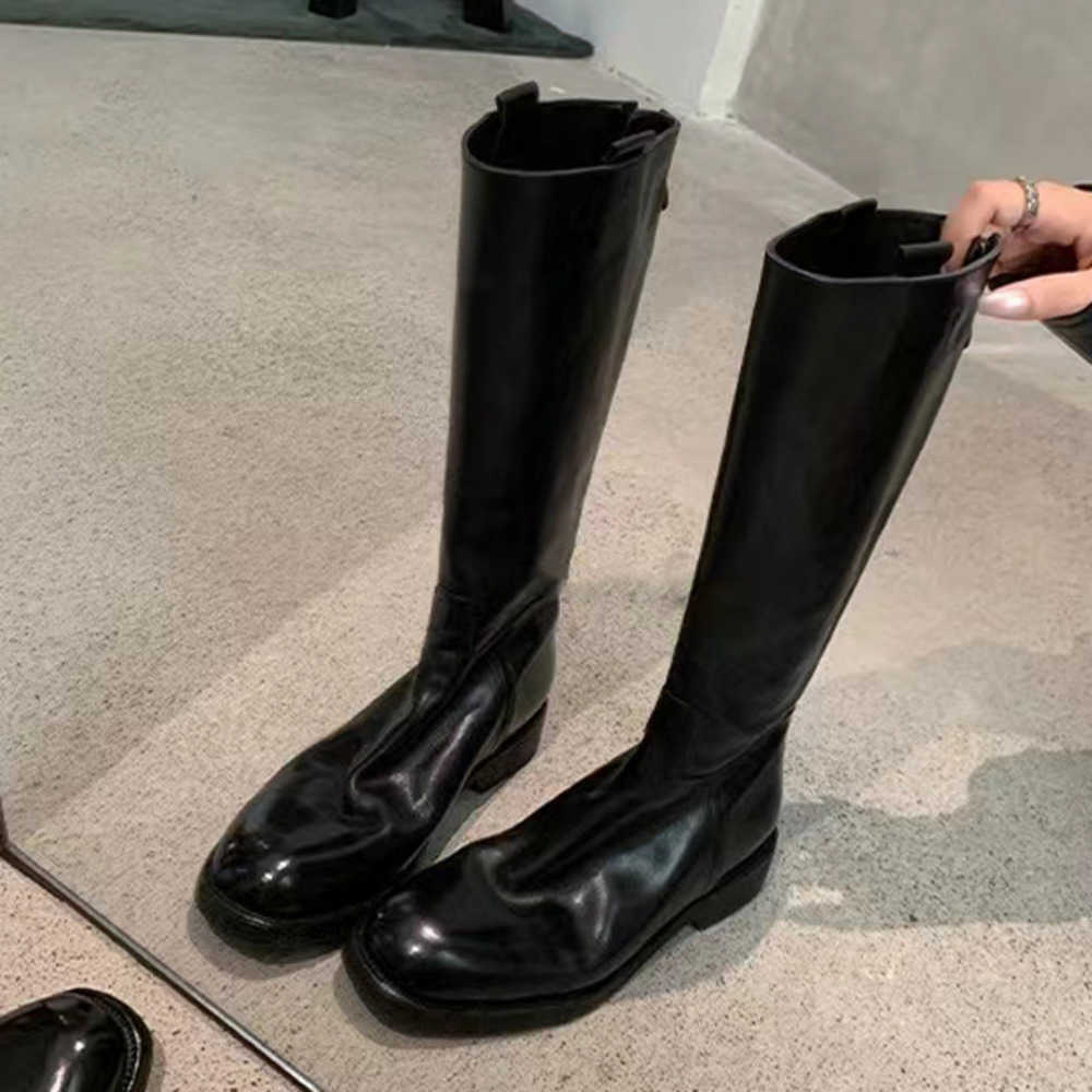 Autumn Winter Fashion Boots Leather Thick Heel Zipper High Long Ankle Boots For Womens Leather Knight Boots Women Shoes 240826
