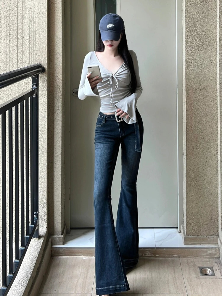 Y2k T-Shirts Women Flare Sleeve Slim Chic Spring High Street sweet American Style Harajuku College Tops Tees Retro All-match 241010