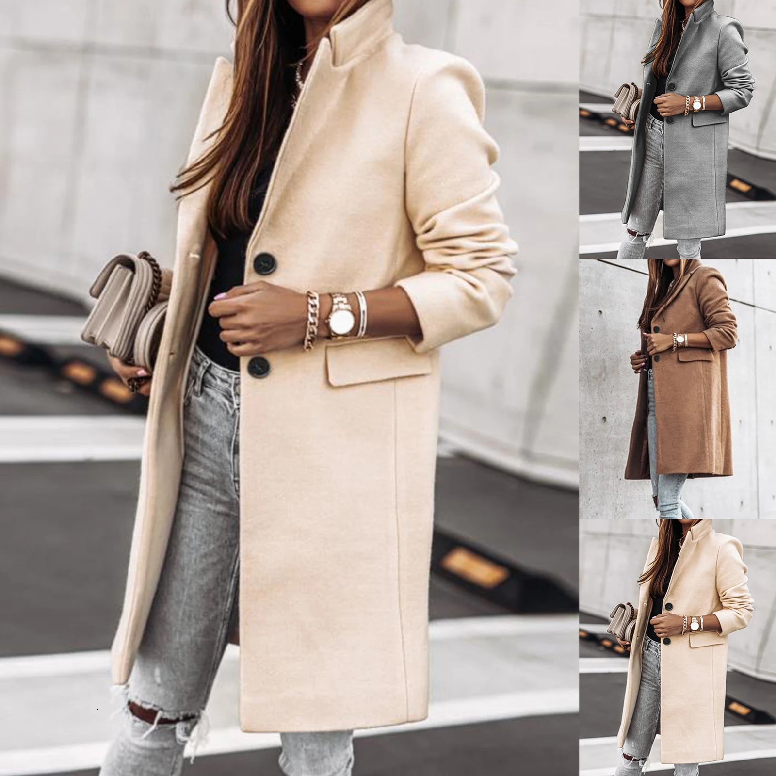 SXL Casual Women Woolen long Coat womens Winter solid color Loose Female thinning Wool Blend coat 241008