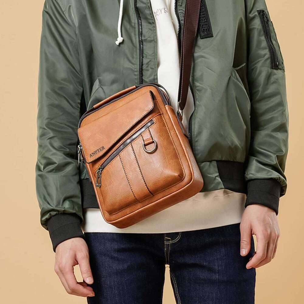 Messenger Bag for Men Crossbody Shoulder Purse Small Vintage PU Leather Satchel Pouch Side Crossover Handbag