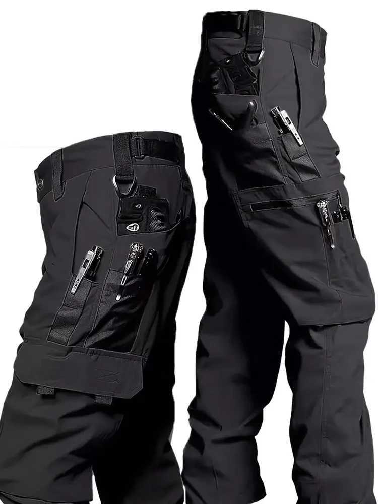 Mens tactical pants outdoor multi pocket waterproof and tear resistant cargo pants work clothes for hikers and runners mens clothing W241009