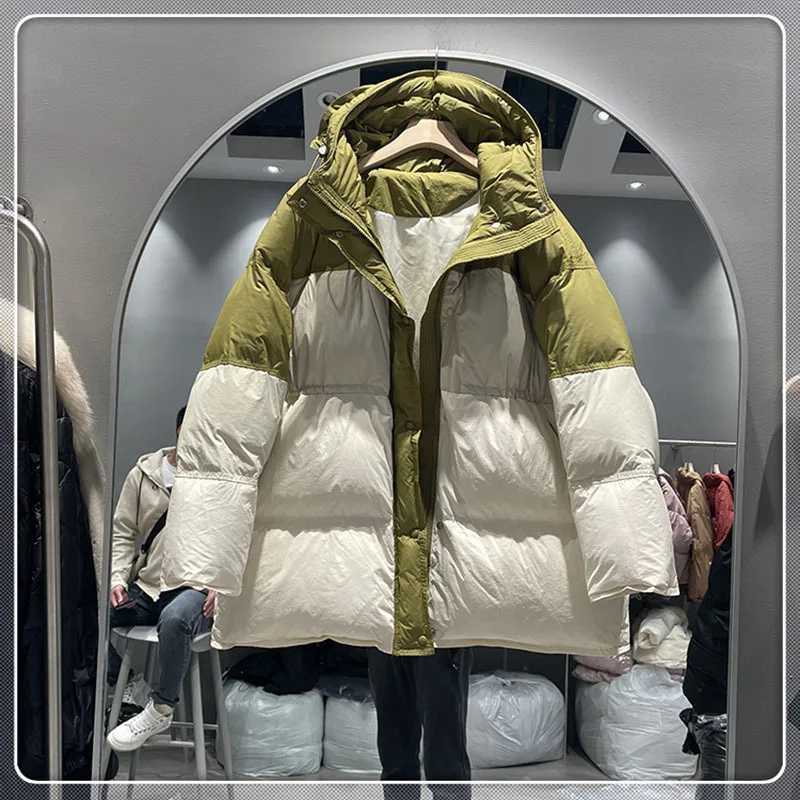 Men's Down Parkas High street Hooded 90% white duck down jacket Puffer Parkas women 2024 winter contrasting Puffer jacket warm Y241009QZT9