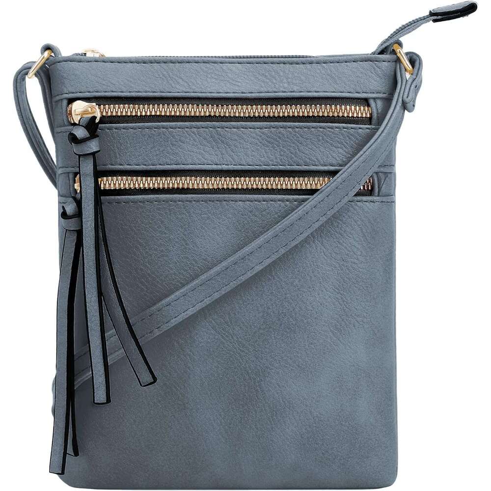 Crossbody Bag Functional Multi Pocket Double Zipper Adjustable Strap | Medium Size Purse |Dark Blue