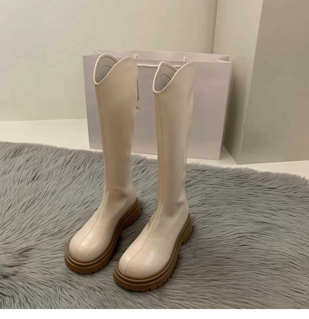 V-neck Knee Thigh High Heel Boots For Women Autumn Thick Soled Fashion Boots Slim White Long Martin Boots High Knight Boots 240826