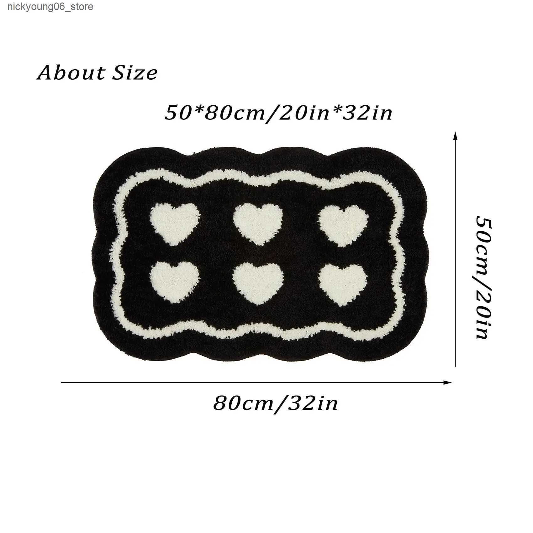 Non-Slip Bath Mats Bathroom Modern Rugs Non-Slip Black with White Mats Funny Heart Design Washable Bath Rugs Microfiber L240910