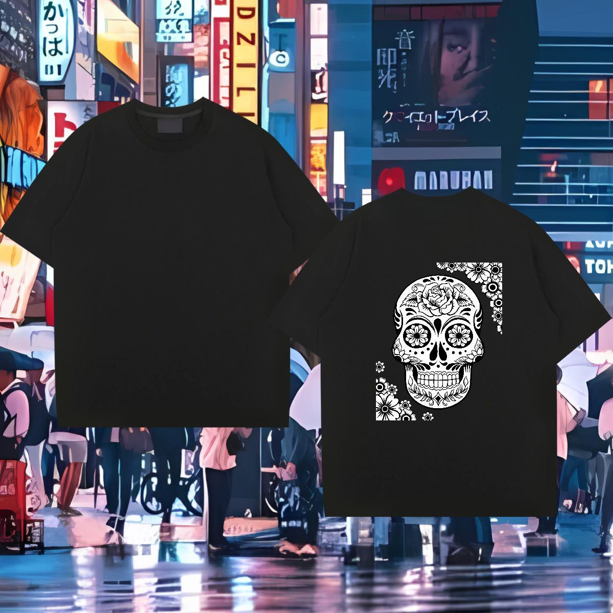 TOP Quality Mens T Shirts 230g 100% Cotton skull Outdoor Custom Printed O Neck Short Sleeves Mens Tshirts New Top Tees