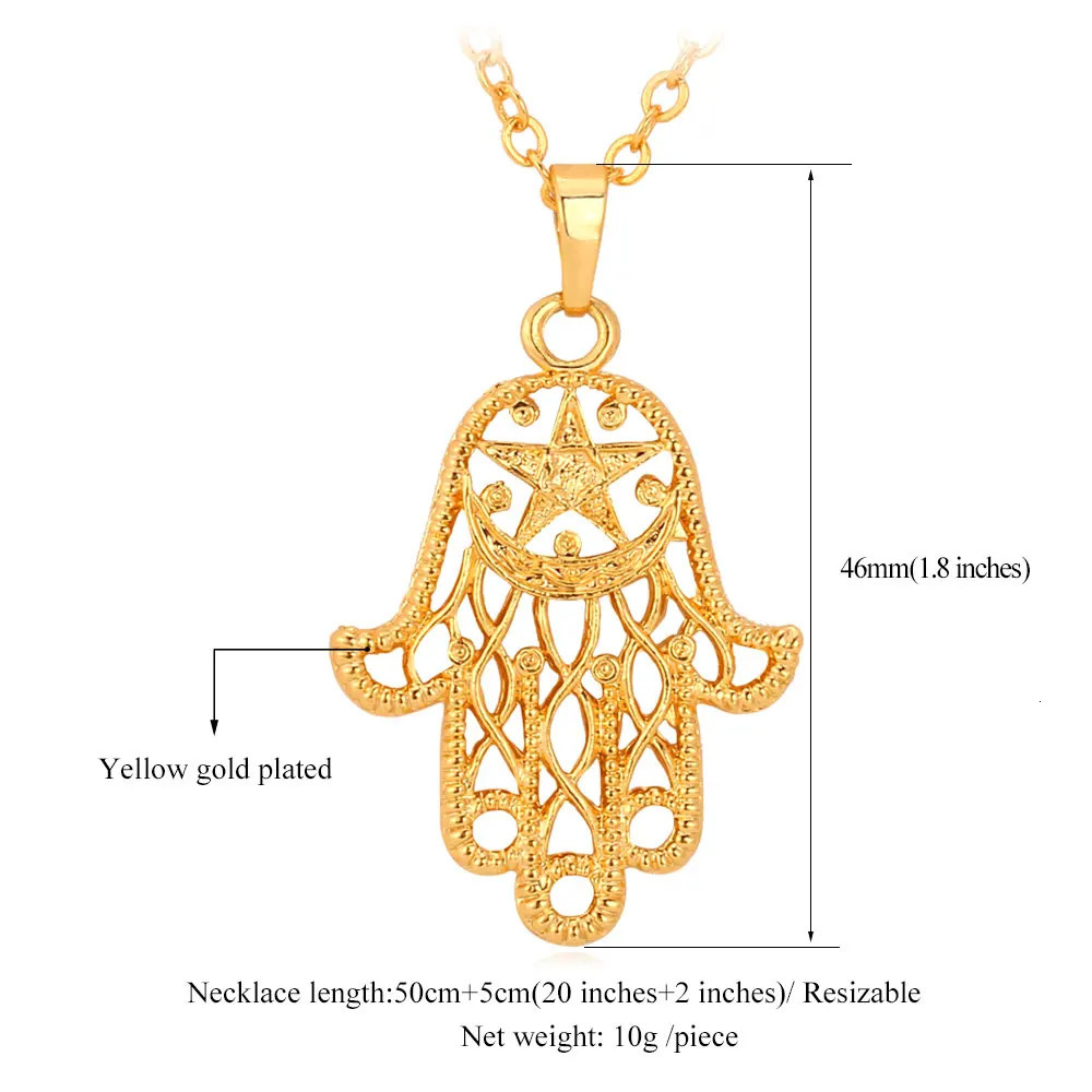 U7 Fatima Hand Pendant Gold Neutral Womens/Mens Jewelry Pentagonal Hamza Hand Necklace Wholesale P472 QC24 240929