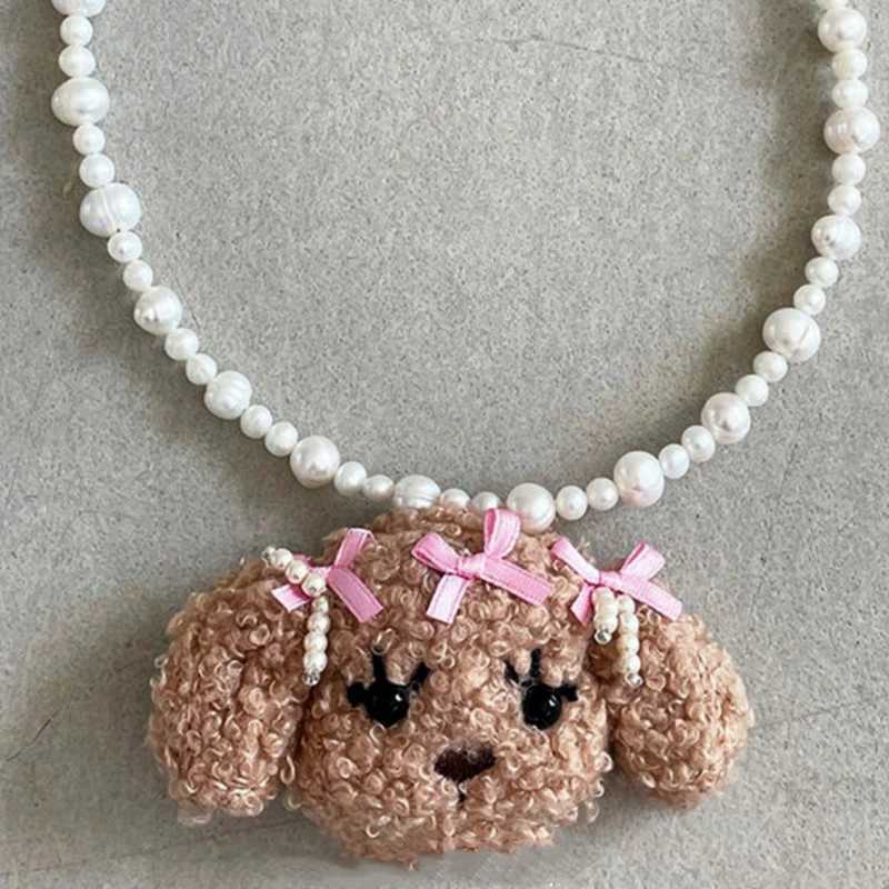 Kawaii Jewelry Bowknot Dogs Necklaces Pearl Charms Choker Korean Fashion Pendant Necklaces Women Punk Accessories VintageX241009
