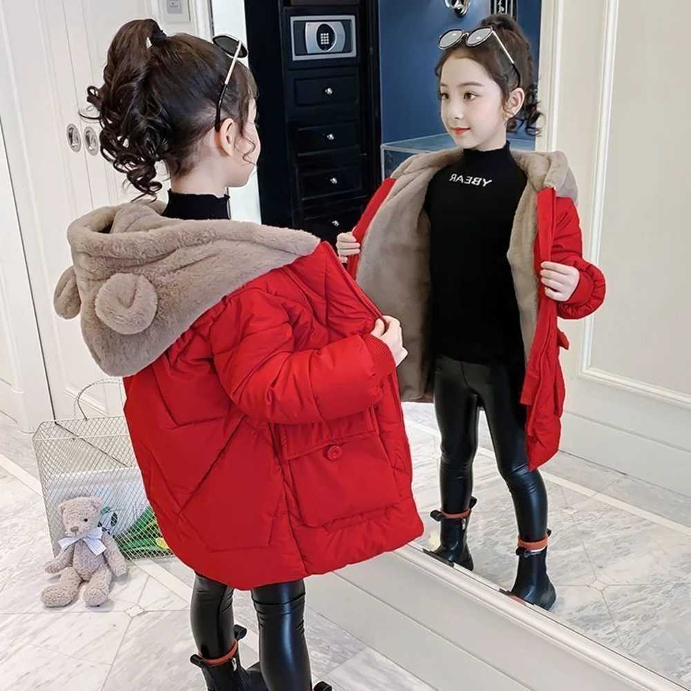 Down Coat -30 degrees Children Winter Down Cotton Jacket Plus velvet Girl Clothing s Clothes Thick Parka Hooded Coat Snowsuit Outerwear H241010