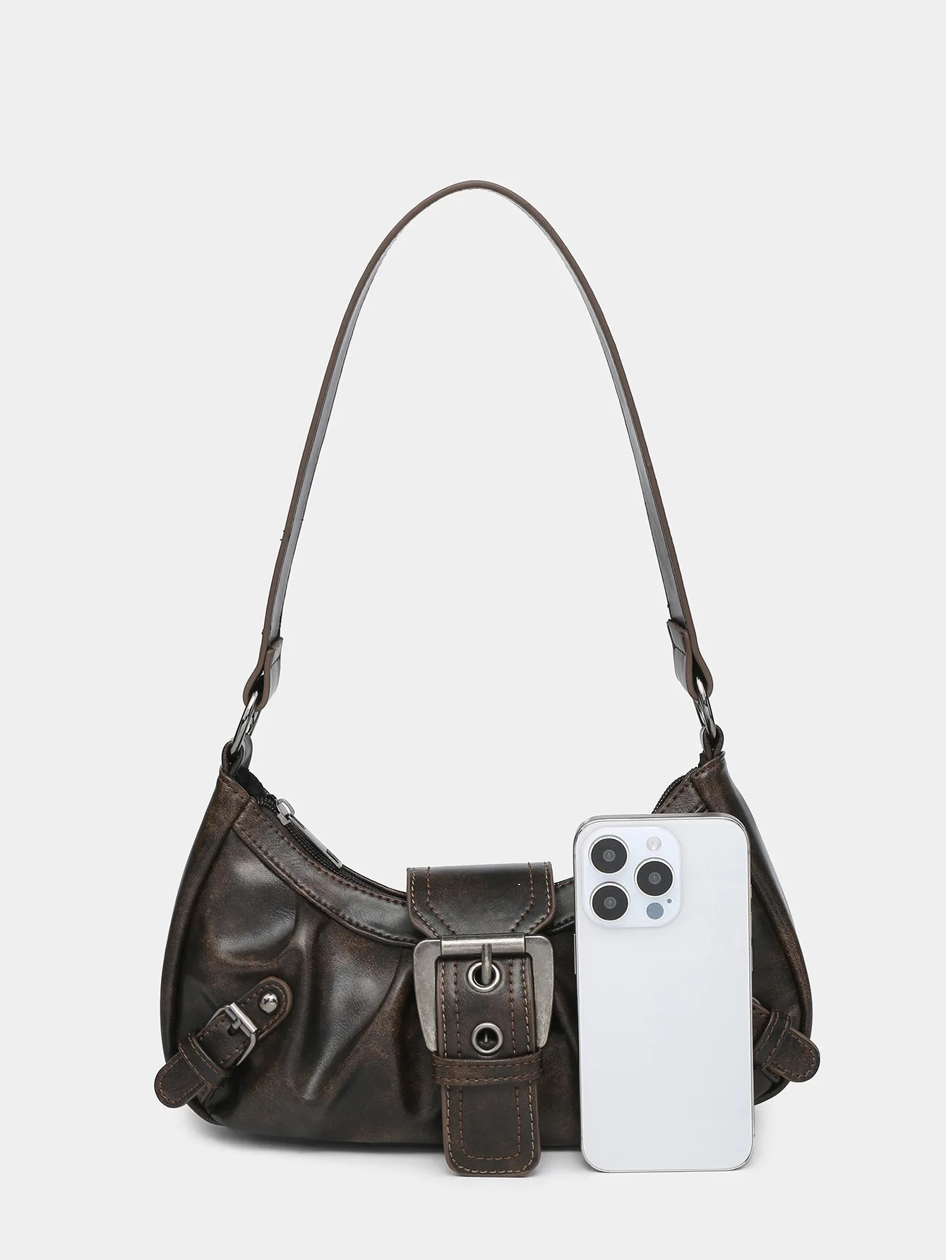 Spring Selling Maillard Style Retro Style Small Bag Spicy Y2K Wilderness Style Retro Leather Shoulder Armrest Bag 241008