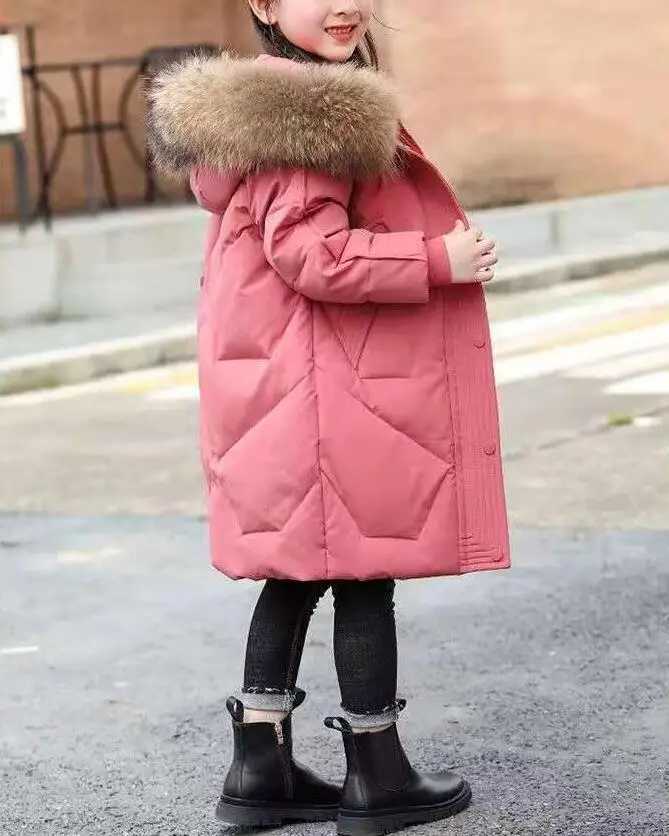 Down Coat Teen Winter Fashion Girl Jacket Warm Fur Necklace Princess Coat Solid Color Hooded Zipper Coat Christmas Clothing H241010