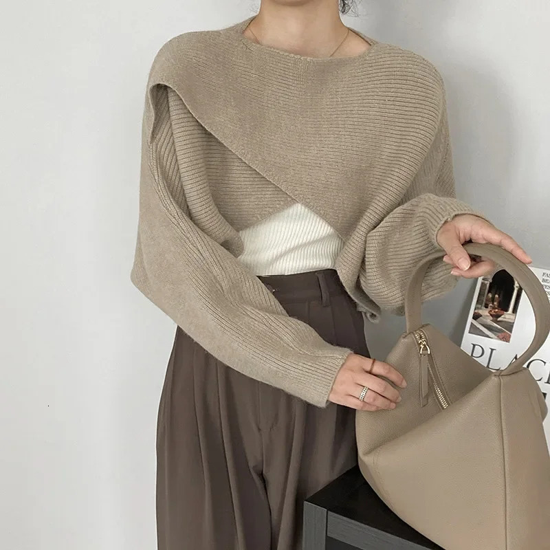 Early Autumn French Vintage Style Off-the-shoulder Knitted Top Fit Sensibility Pullover Sweater Irregular Womens 241010