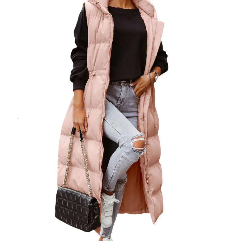 Trendy Puffer Vest Long Comfy Fall Winter Girls Down Vest Tight Waist Down Vest for Ski 241008