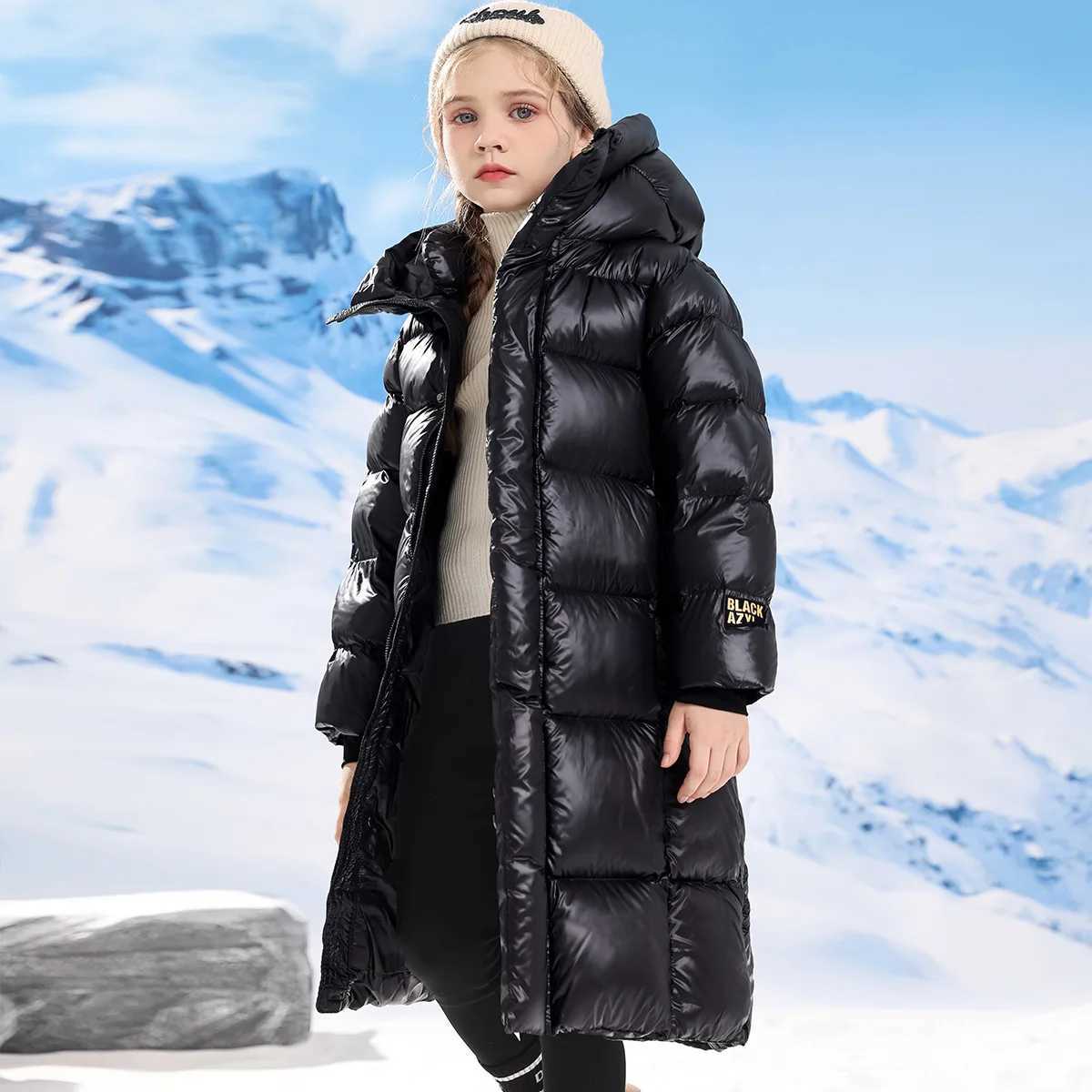 Down Coat New Childrens Long Black Gold Thick Cotton Jacket Winter Knee for Boys and Girls H241010