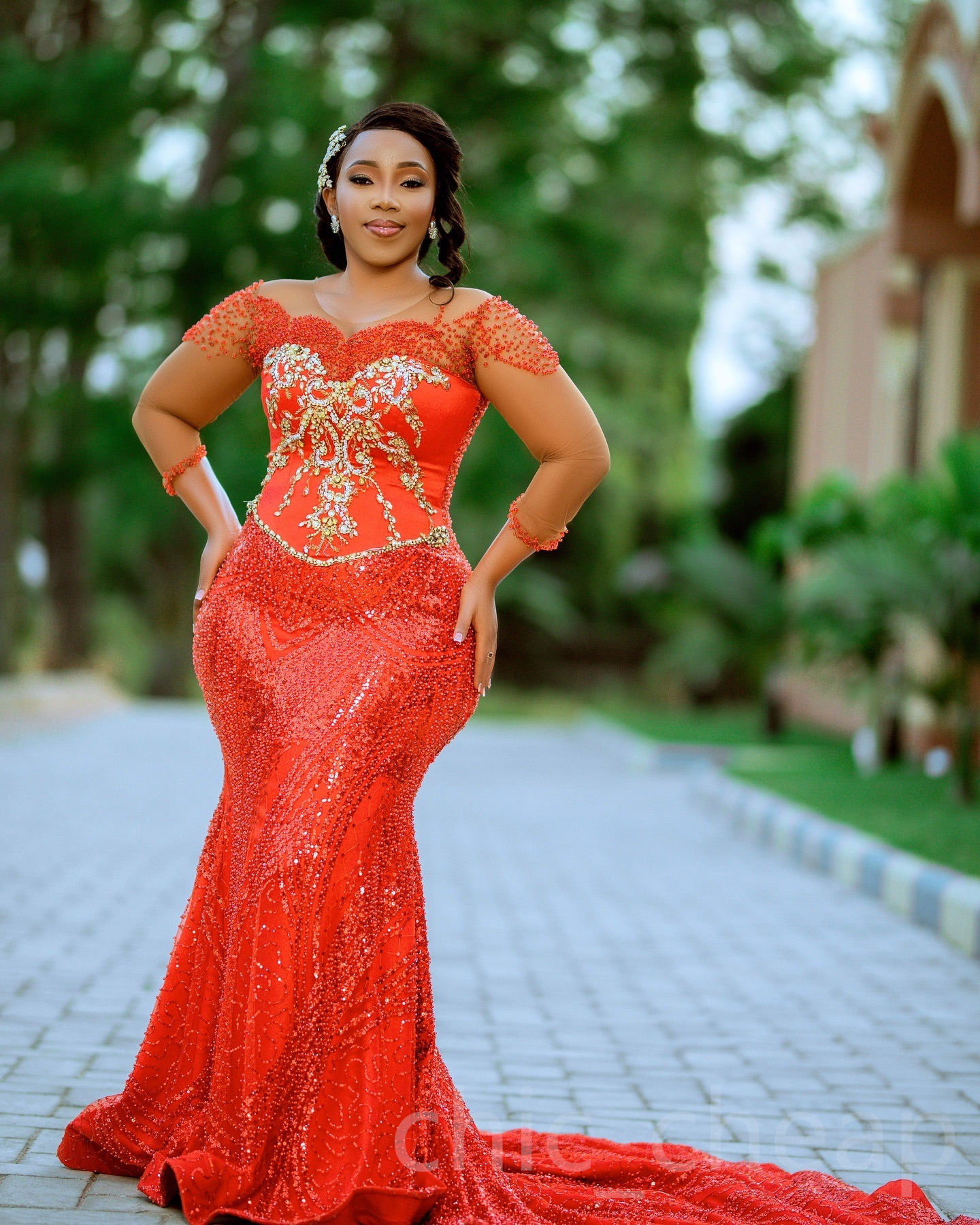Aso Ebi 2024 Red Mermaid Prom Dresses Beaded Sequined Rhinestones Full Sleeves Evening Formal Party Second Reception Birthday Gowns Dress For Special 