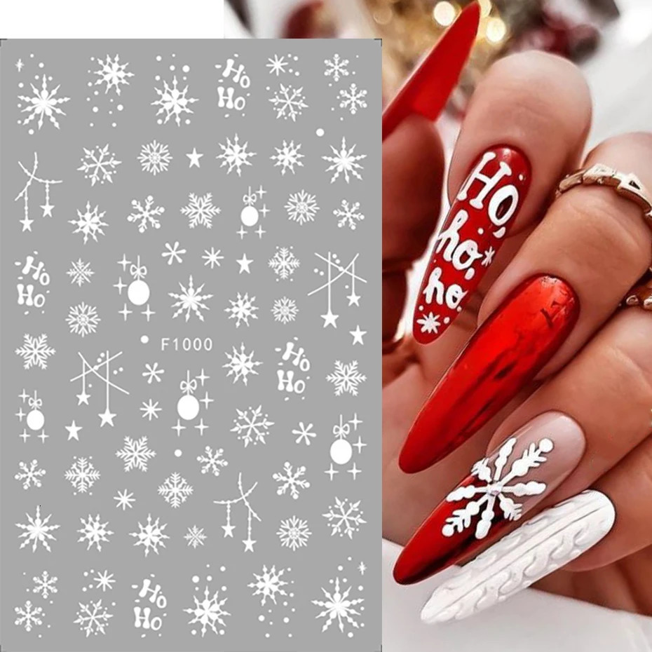 3D White Snowflake Nail Sticker Winter Snow Star French Sticker Self adhesive gel Polish DIY Christmas Decoration 241008
