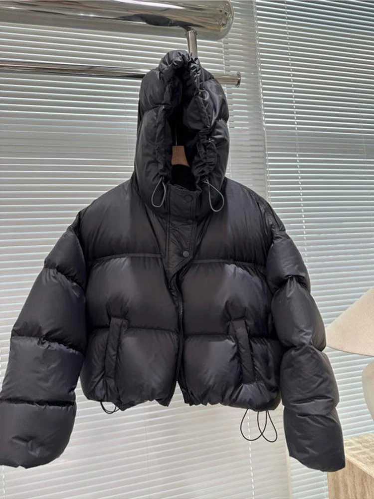 Men's Down Parkas 2024 Winter Womens Short Jacket Thick Hooded Cotton Apron Womens Loose Puff Park Womens Ultra Light Warm Casual Coat Y241009AIY