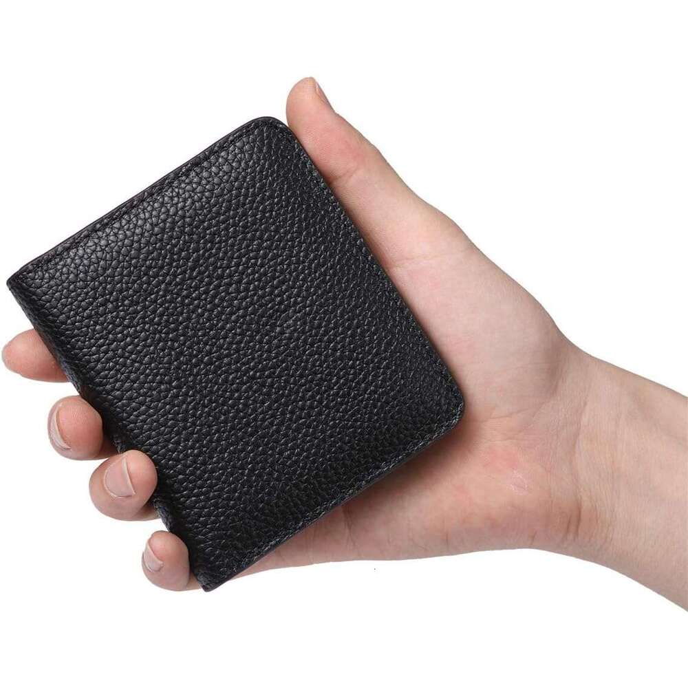 Womens Wallet Genuine Leather RFID Blocking Slim Minimalist Front Pocket Credit Card Holder with ID Window Black