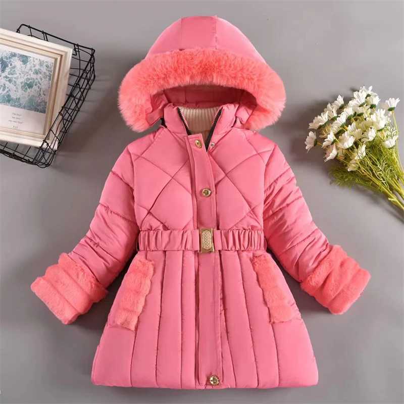 Down Coat Winter girls with velvet warm jackets childrens hooded thick down jackets fashionable girls long park clothing for ages 4-12 H241010