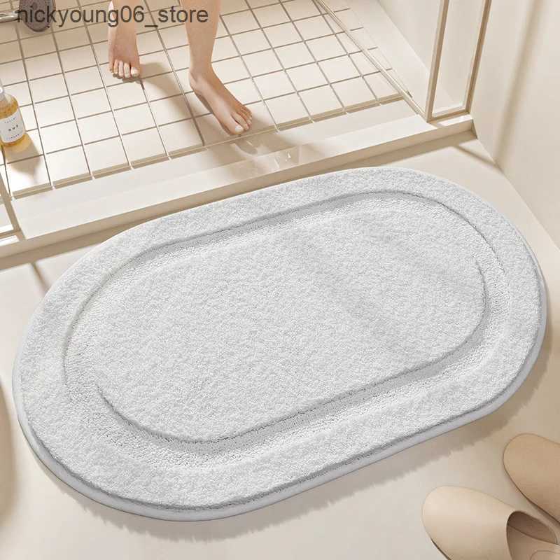Non-Slip Bath Mats Simple Solid Color Oval Bath Mat High and Low Plush Design Flocked Bathroom Rug Carpet Anti-slip Water Absorbent Foot Mat L240910