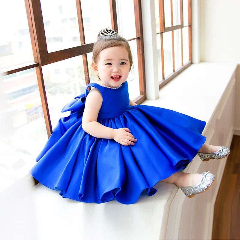Baby Girl Party Dress Rolay Blue Summer Childrens Dress Big Bow Preschool Childrens First Birthday Baptist Dress Bridal Dress 241008