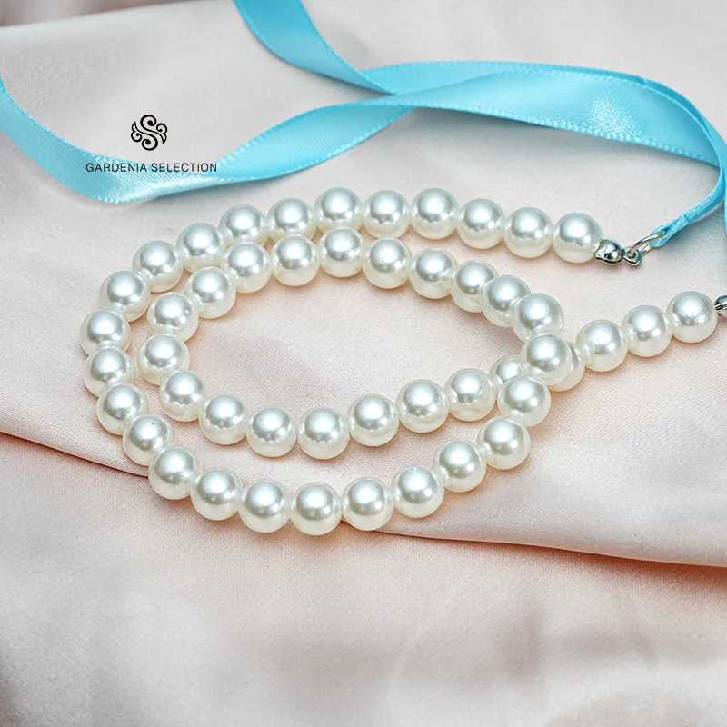 Wedding Party White Imitation Pearl Necklace Fashion Bow Tie Long Ribbon Necklace Personality Simple Jewelry Women Beach VacatioX241009
