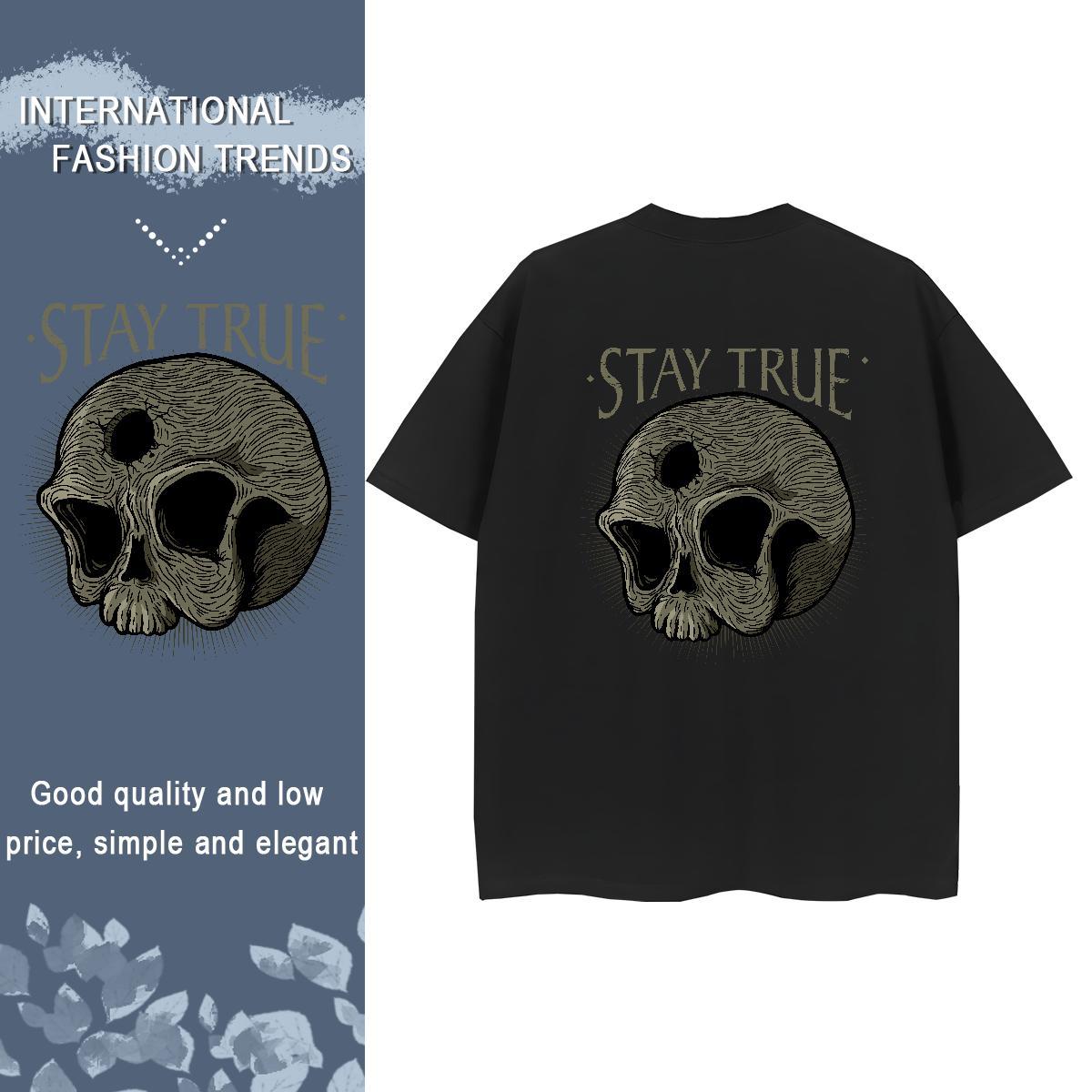 DIY T Shirts Women 230g Pure Cotton Crew Neck Breathable Street Casual skull Womens Tshirts Wholesale Black Oversized Tee Shirt