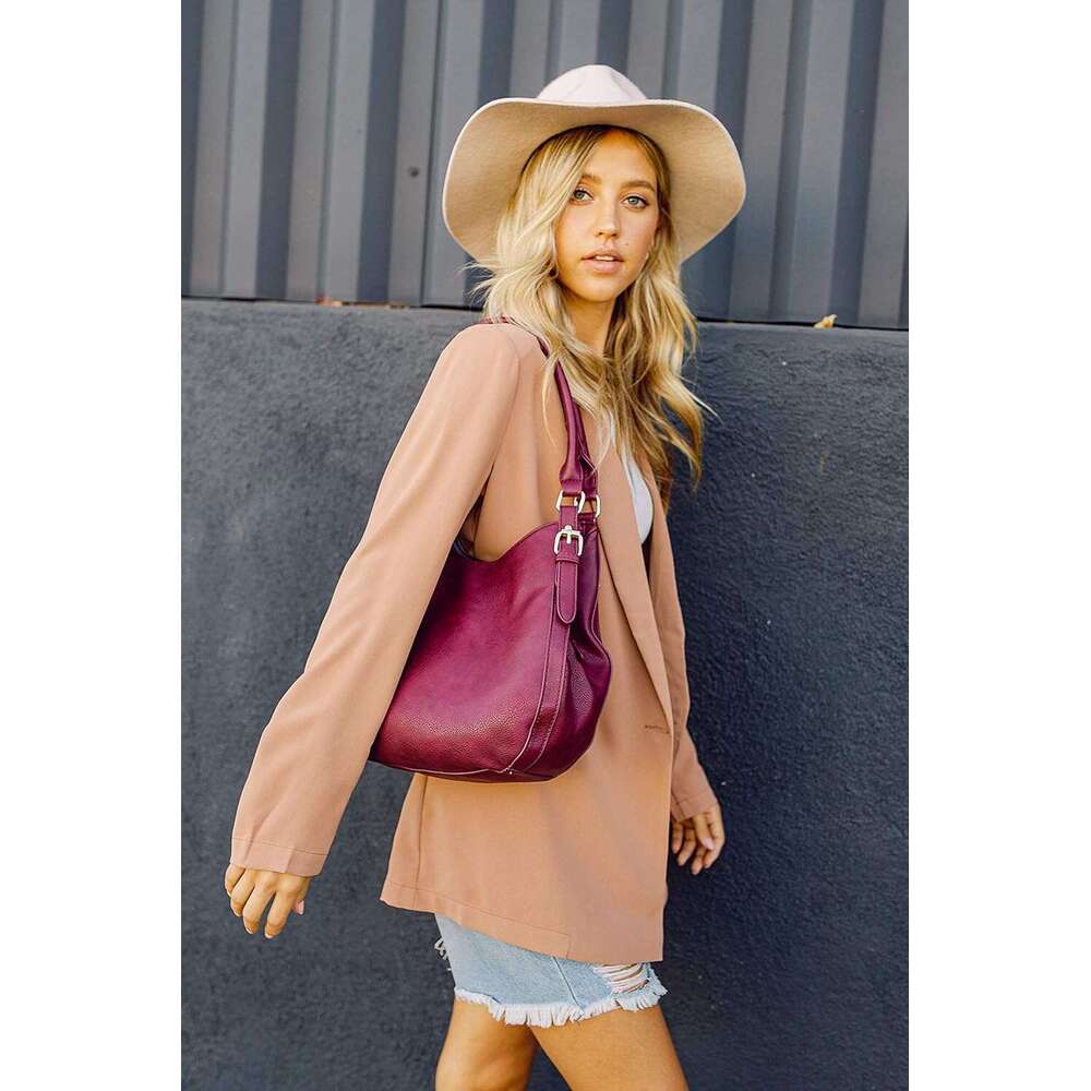 Lightweight 3 Compartment Faux Leather Medium Hobo Bag