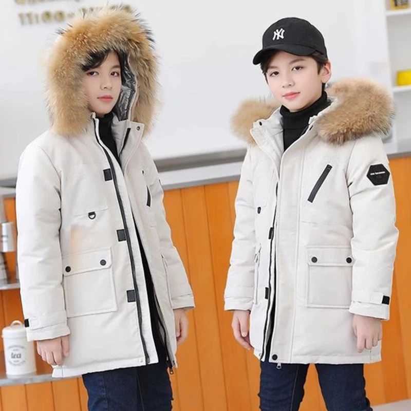 Down Coat 5-12 New Winter Boys Thick Coat Keep Warm and Fashionable Fur Collar Jacket Hooded Zipper Boys Coat Childrens Clothing H241010
