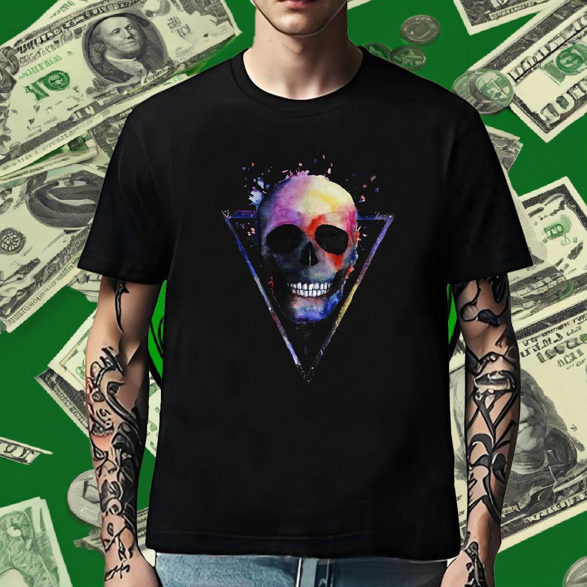 Brand T shirt 230g Pure Cotton skull Street Casual Skull Short Sleeve O-Neck Men Clothes T-Shirt 2024 Designer Tops Tees