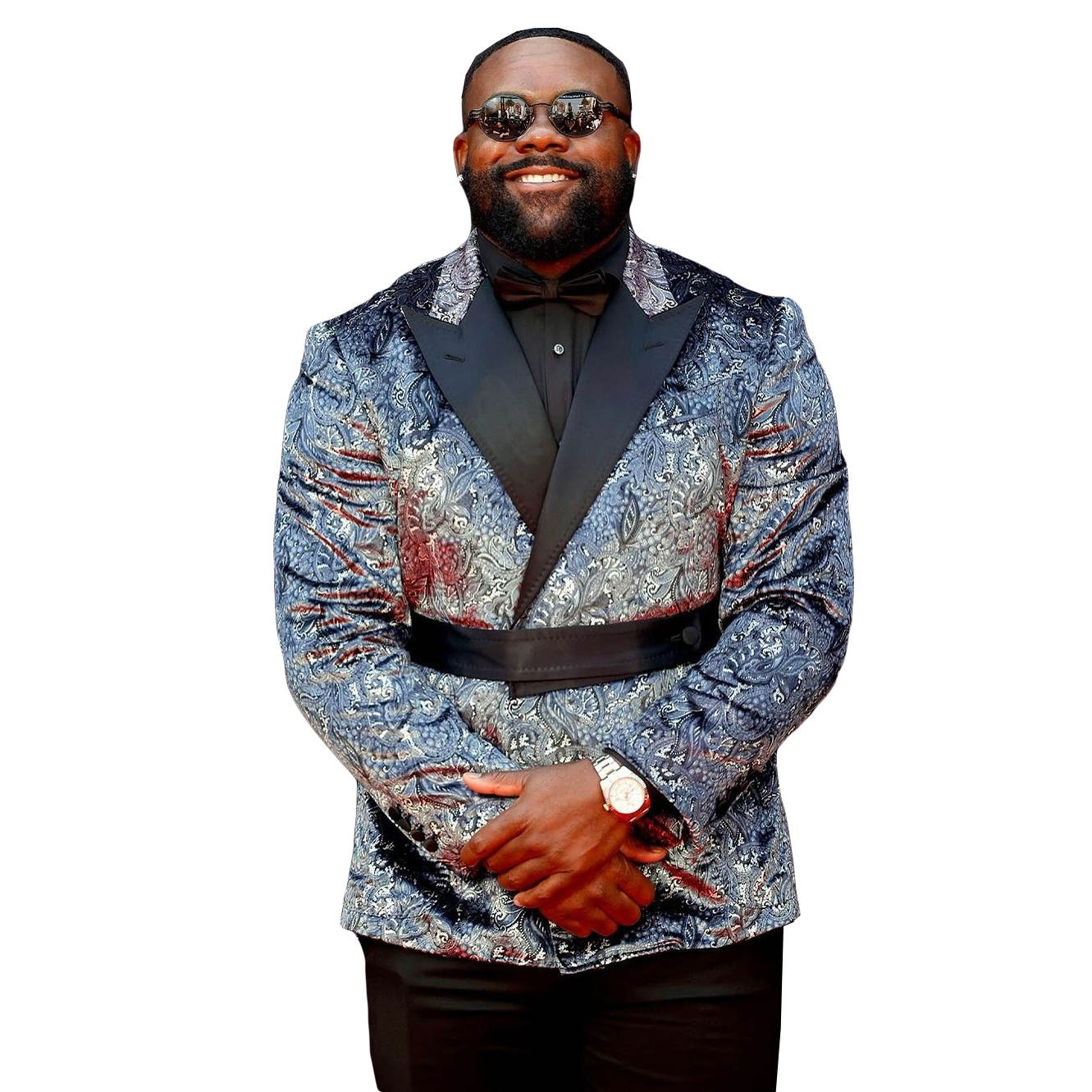 Fashion Wedding Suits Peaked Lapel Jacket 2 Piece Set Appliqued Jacquard Men's Tuxedo with Belt Tailored Dinner Prom Groom Blazer Custom Made(Coa