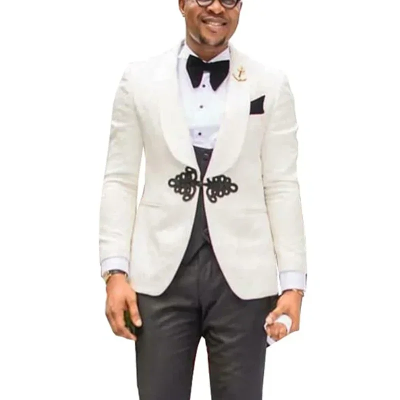 Floral Wedding Tuxedo Slim Fit Formal Suit With Christmas Tree Buttons Wedding Groom Tuxedo (Jacket + Vest + Pants) 2024