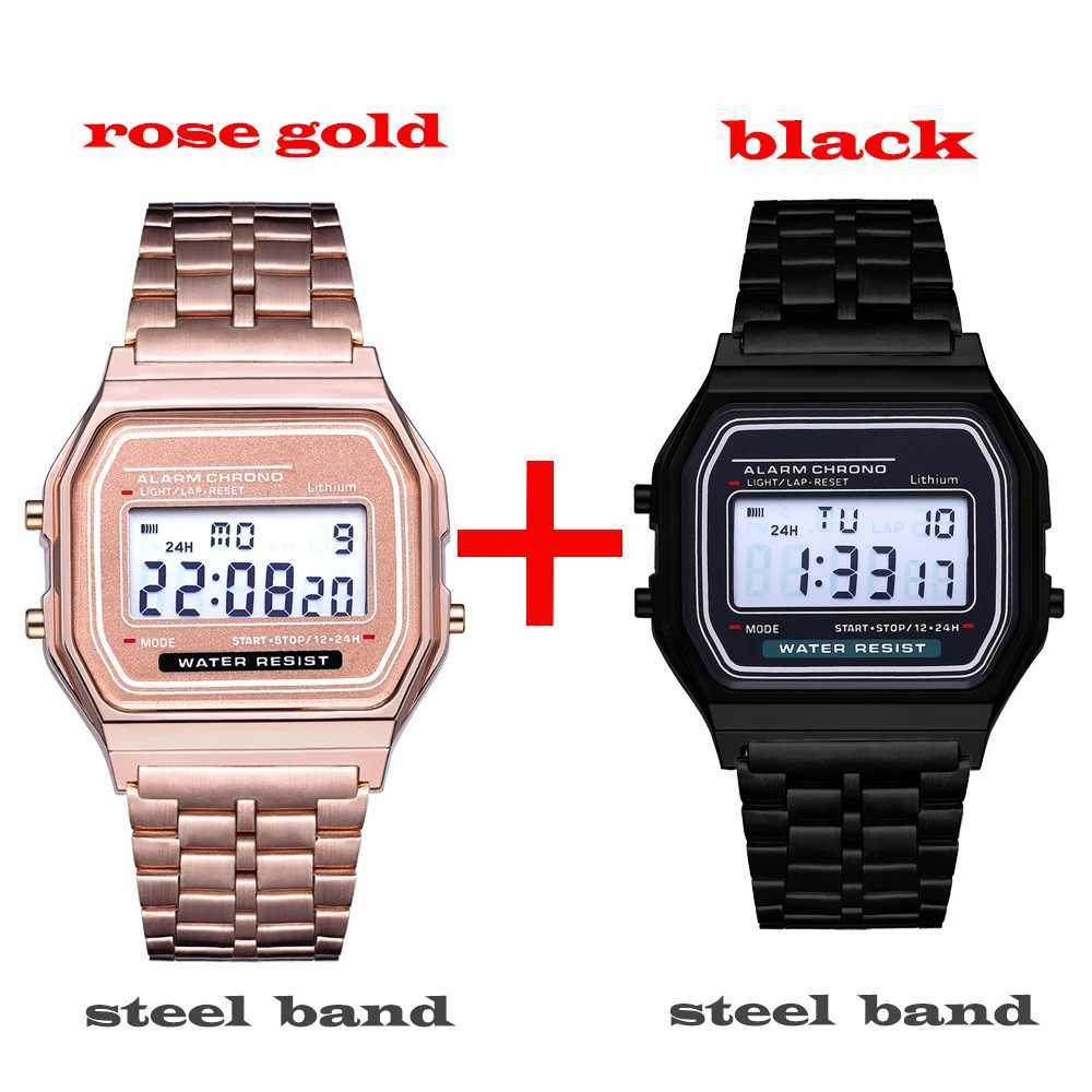 2Pcs Fashion Digital Mens Watches Gold Luxury Stainless Steel Link Bracelet Wrist Watch Band Business Electronic Male ClockX241010