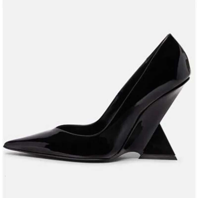 Summer New High Heels Sole Thick Heel Lacquer Leather Shallow Mouth Pointed Fashion Sexy Women's Oversized Shoes