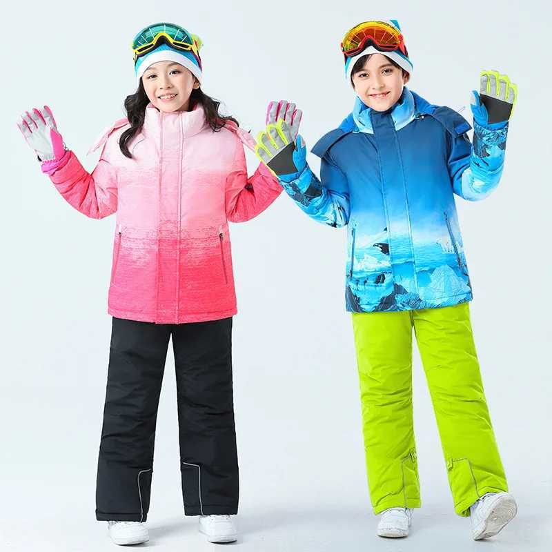 Down Coat 2024 Girls Boys Ski Suit Winter -30 s Skiing and Snowboarding Clothes Warm Waterproof Jackets Pants children clothing set H241010