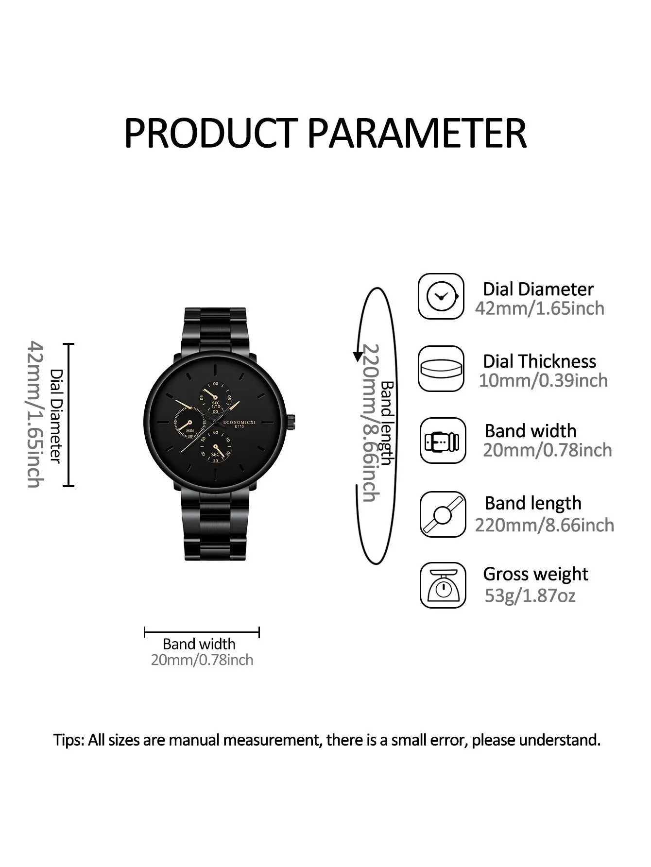 1Pcs Mens Casual Fashion Business Three Eyes Rose Needle Digital Steel Band Quartz Watch Designed For Successful Men ClassicX241010