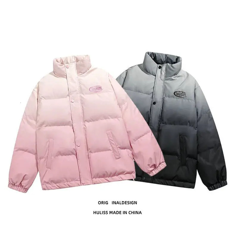 Gradient colored cotton jacket womens and mens thick coat cotton winter coat womens fashionable cotton down jacket 241009