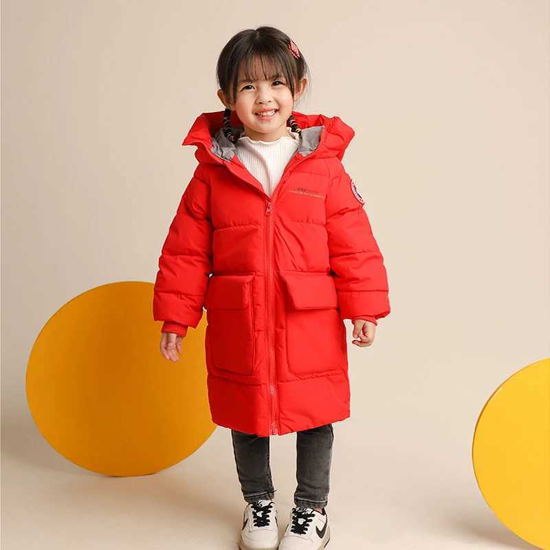 Down Coat 2024 Winter Childrens Cotton Jacket Baby Boys and Girls Korean Style Medium length Hoodie Baby Coat H241010