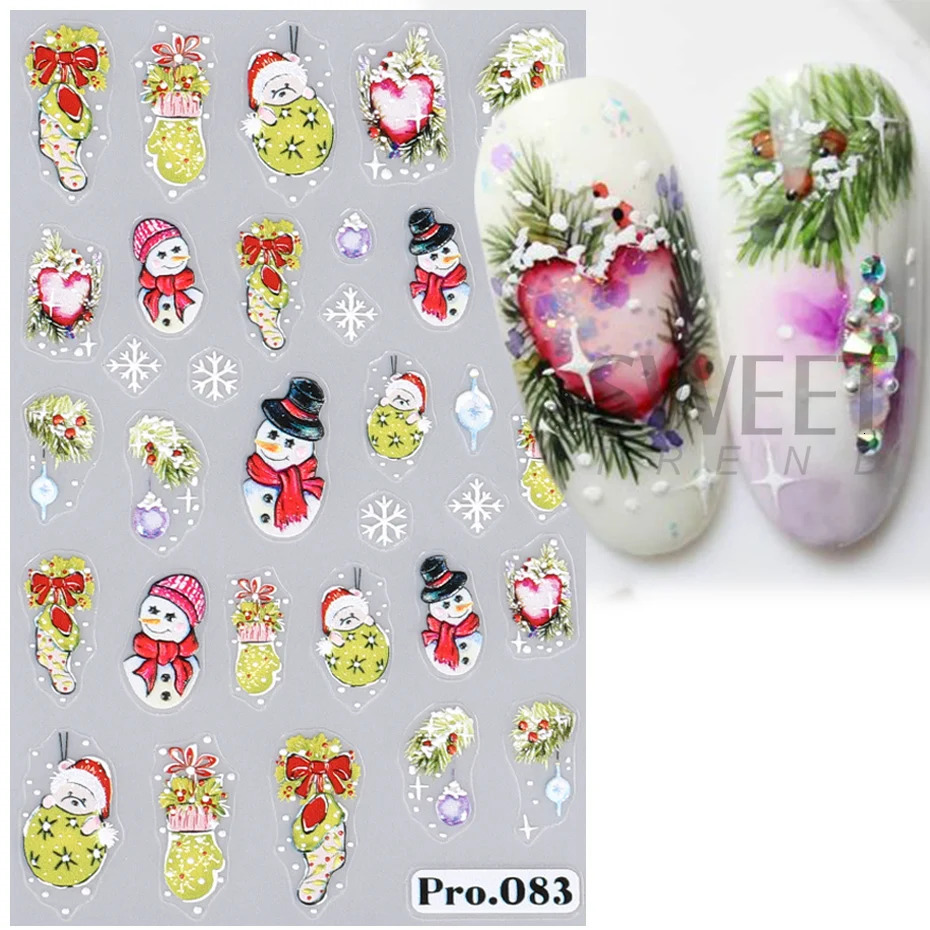 Cute Deer Christmas Nail Stickers 5D Embossed Elk Stars Gingerbread People Snowflake Santa Claus Holly DIY Winter Carving Handicrafts 241008