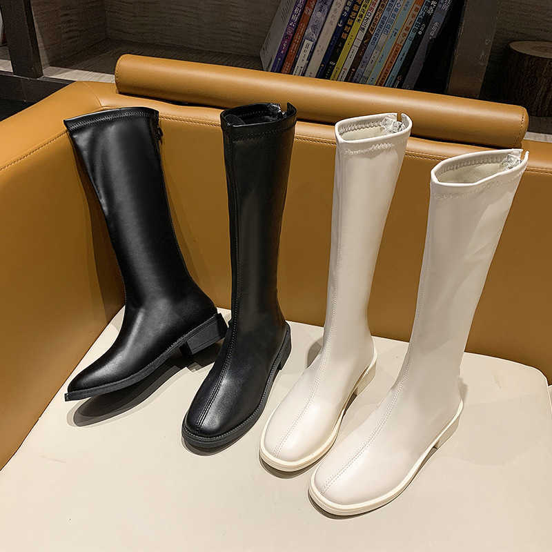 Round Toe Fashion Boots Low Heel Zipper High Ankle Boots Leather For Women Martin Boots Slimming Boots Single Boot 240826