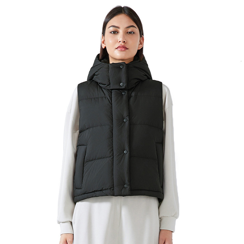 Winter windproof stand up collar double door down women's versatile winter thick hooded vest jacket DAW159