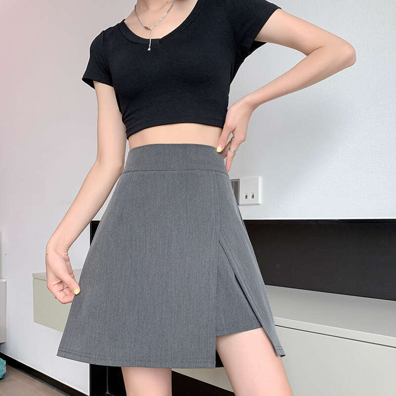 Hip wrap large black A-line high waisted slit summer 2024 new short irregular half skirt for women