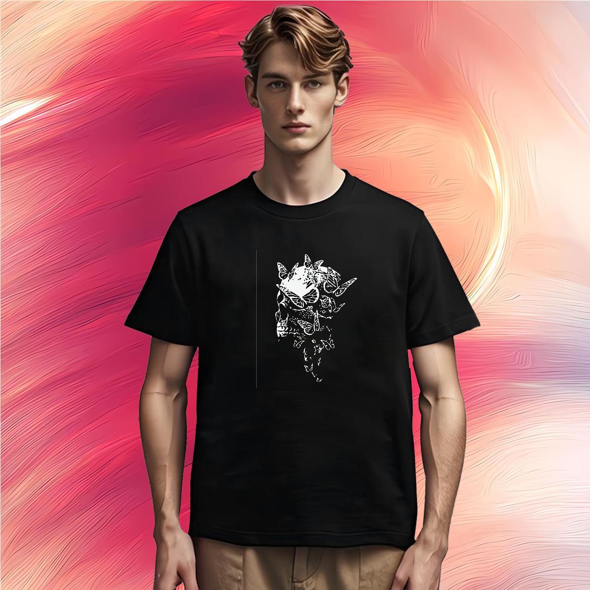 Loose T Shirts Men 230g 100% Cotton skull Hip Hop Floral Print Crew Neck Breathable Men Tees 2024 New Clothes