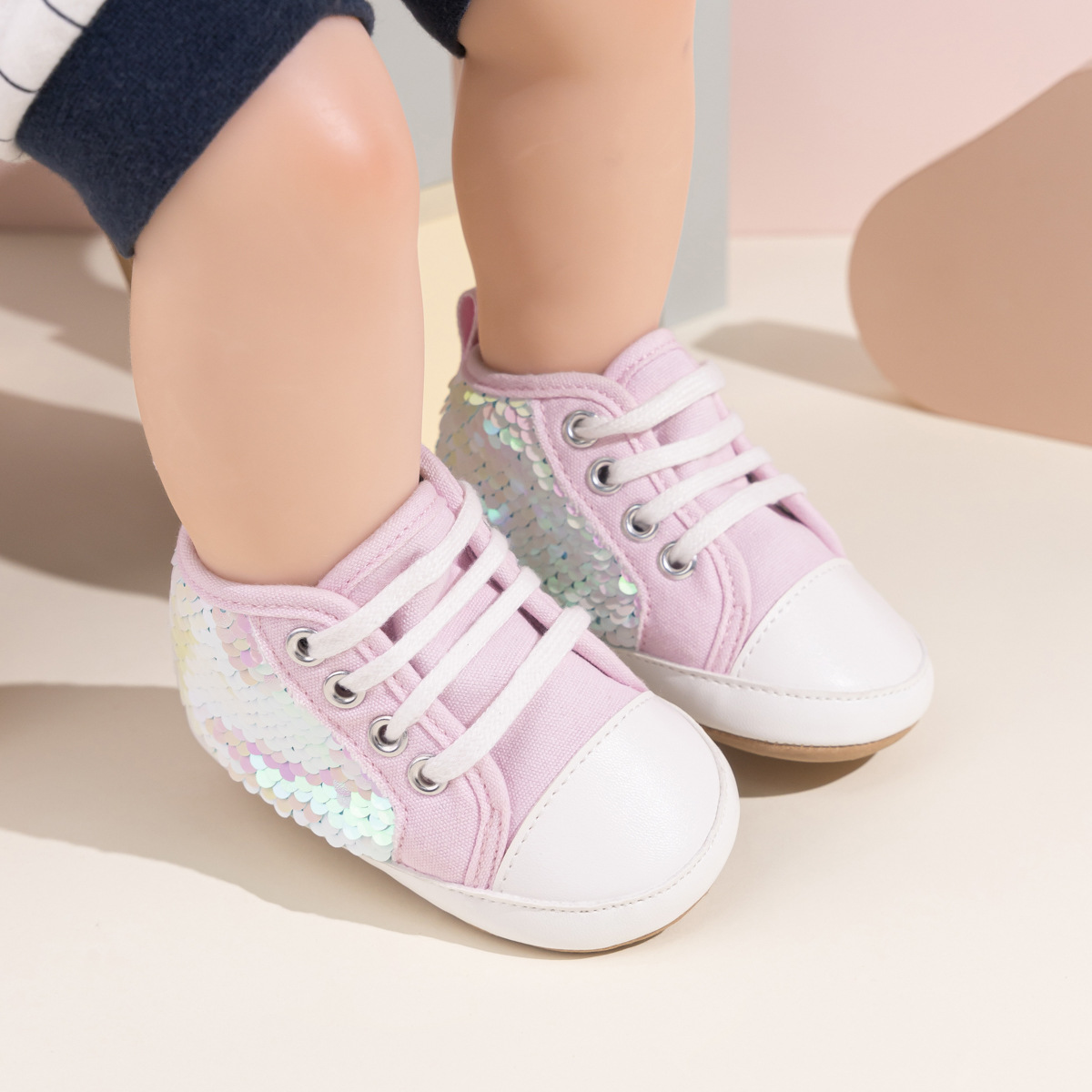 Fashion Sequin Baby Sneakers High Top Anti Slip Soft Soled Infant Boy Girl Shoes Happysteps Toddler Rubber Comfortable Casual Shoes
