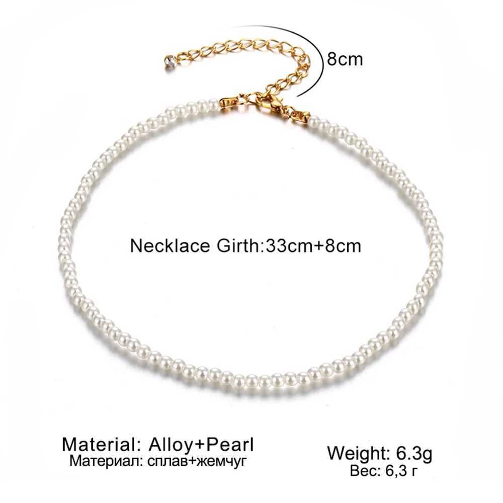 EN Fashion Beaded Choker Pearl Necklace For Women Gold Color Chain Necklace Collar Chokers Chain Bead Necklace Vintage JewelryX241009